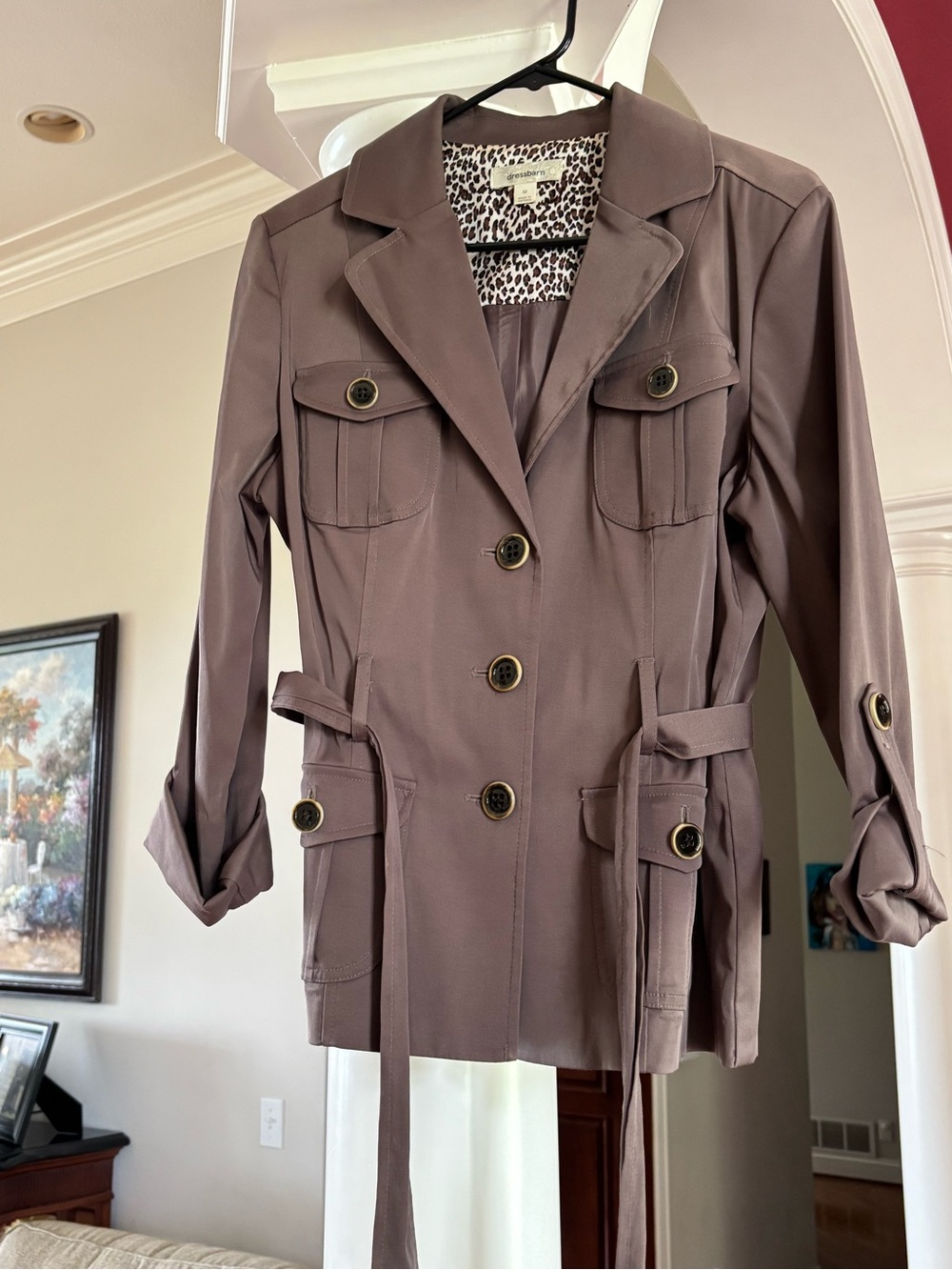 dressbarn Taupe Utility Trench Coat with Belt